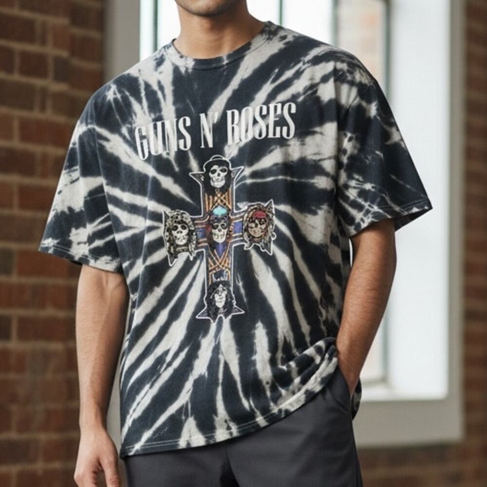Guns N Roses Vintage Style Tie Dye Appetite for Destruction Shirt L Black White